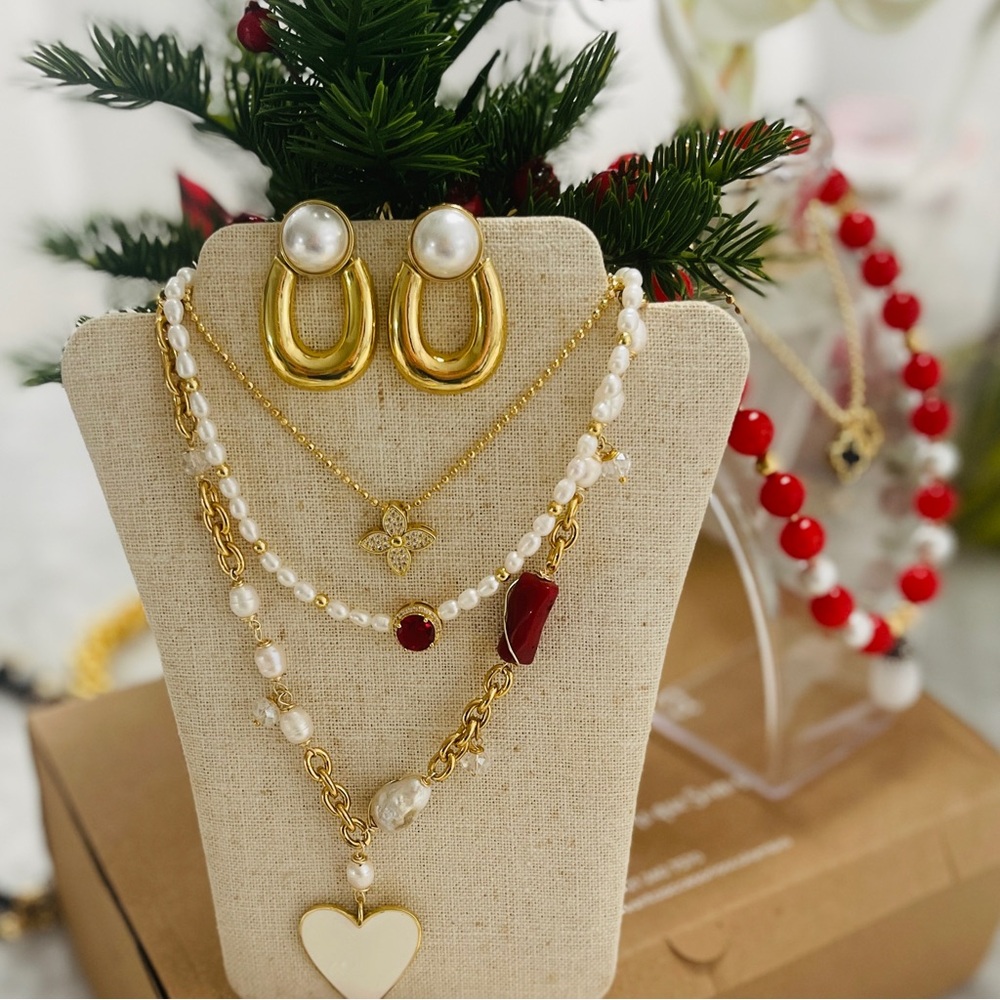 Heart Necklace withh Coral Stone